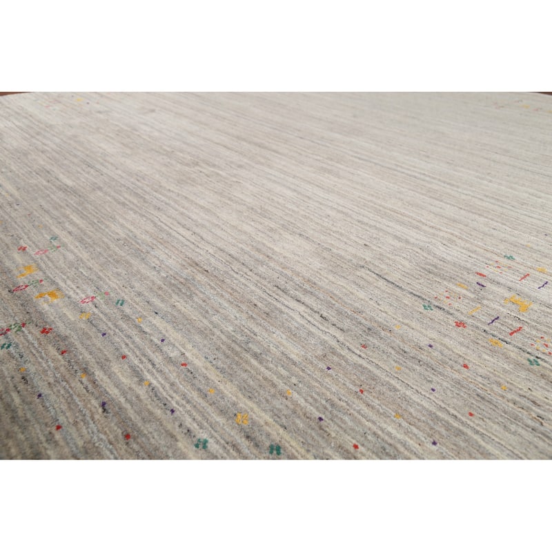 Striped Tribal Gabbeh Indian Square Area Rug Hand-Knotted Wool Carpet - 8'0"x 7'11"