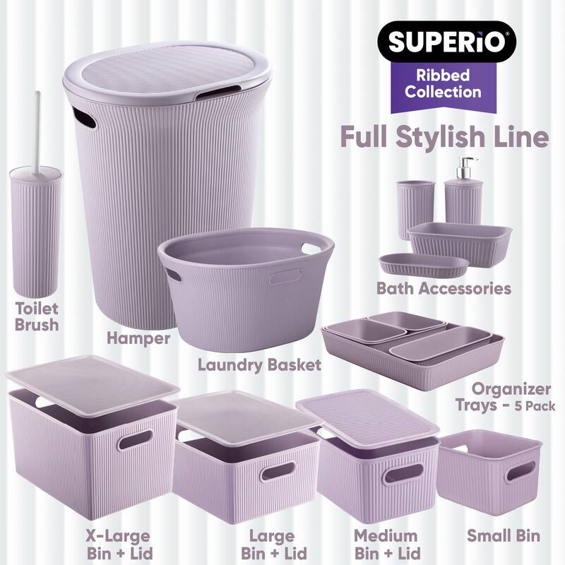Superio Ribbed Laundry Hamper, 2 Pack - 13"W x 19.5"D x 16"H
