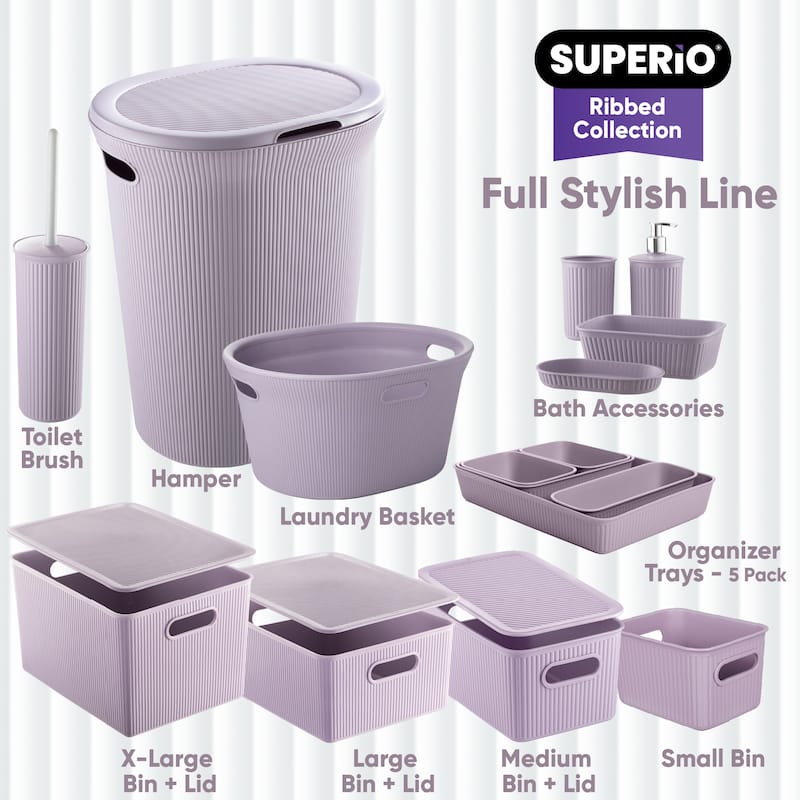 Superio Ribbed Laundry Hamper and Laundry Basket - 13"W x 19.5"D x 16"H