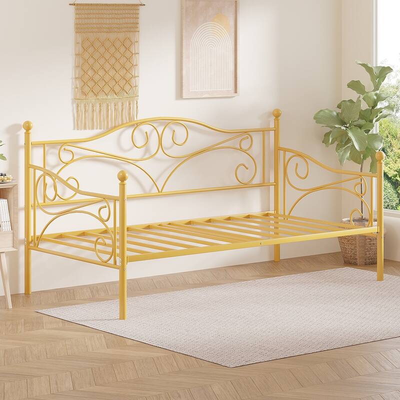 VECELO Scroll Design Metal Twin Size Daybed with Roman Column Legs 440 LBS Capacity Sofa Bed 440 lbs Capacity for Living Room