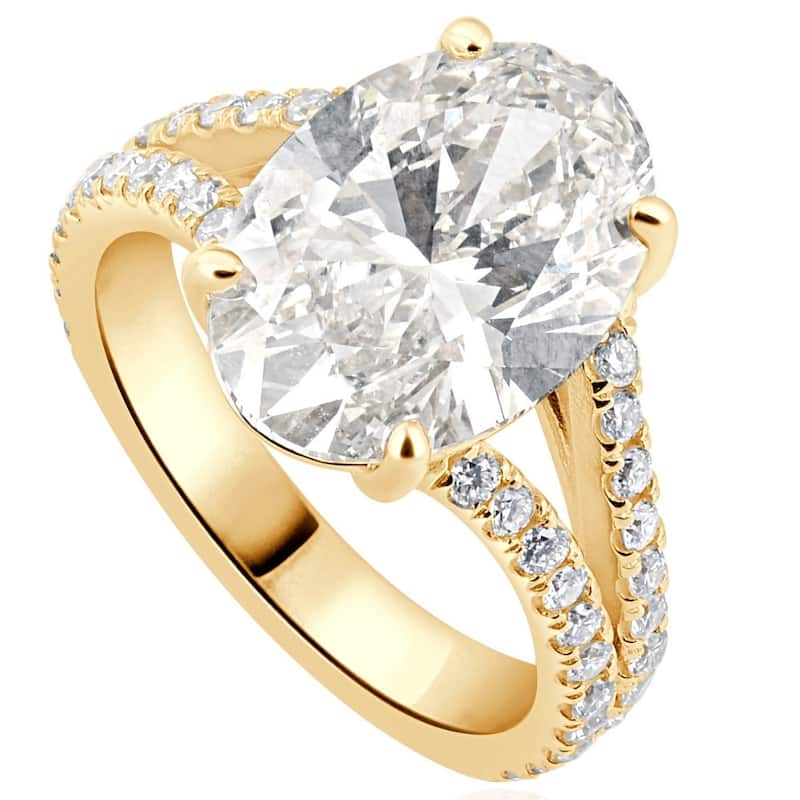 Certified 3 3/4Ct Oval Diamond Split Band Engagement Ring Yellow Gold Lab Grown