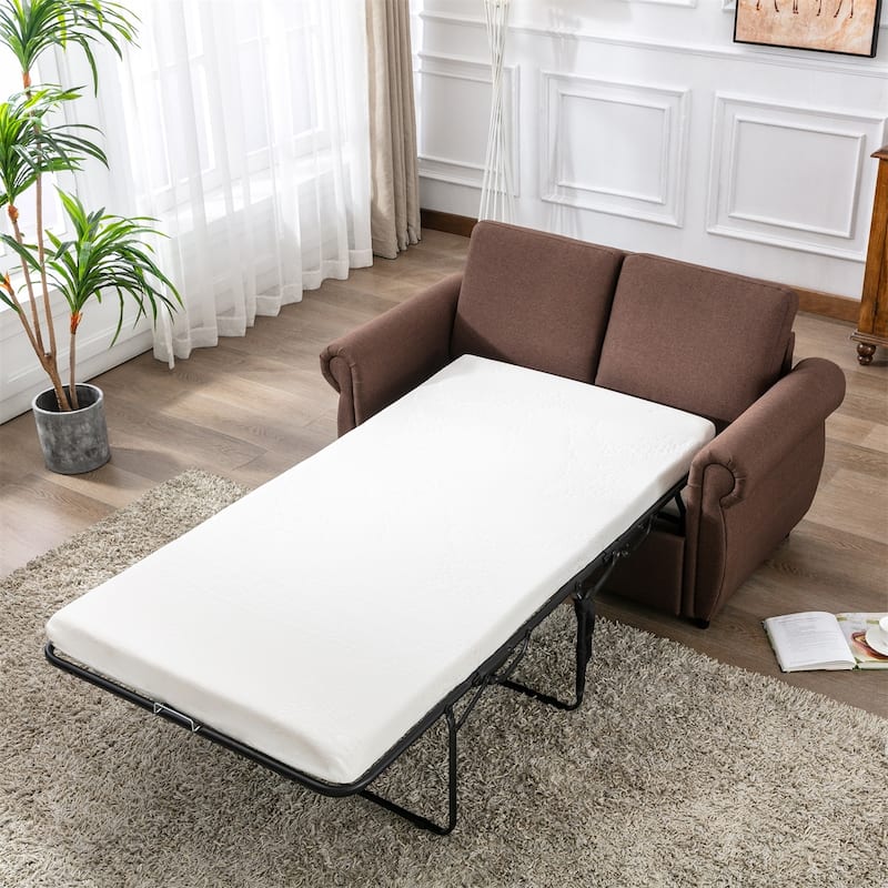 Merax Pull Out Sofa Bed Loveseat Sleeper with Twin Size Memory Mattress