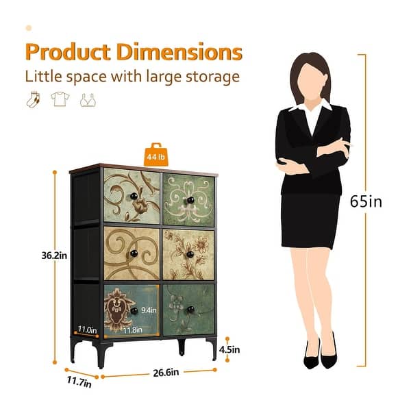 Dresser with 6 Drawers, Tall Storage Dresser for Bedroom, Modern Chest