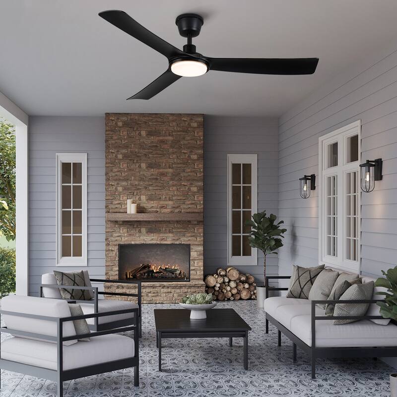 56 inch All-Weather Outdoor Waterproof Modern Black Ceiling Fan with Light and Quiet DC Motor for Patio Porch
