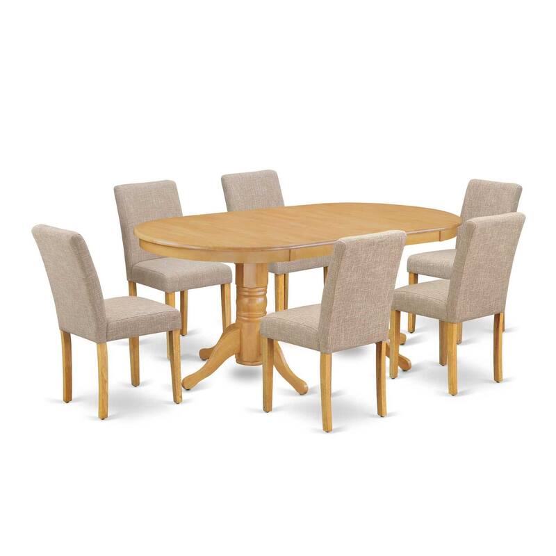 Dining Room Set 7Pc Table & Chairs - Linen Fabric, Oak Legs, Butterfly Leaf - HomeStock