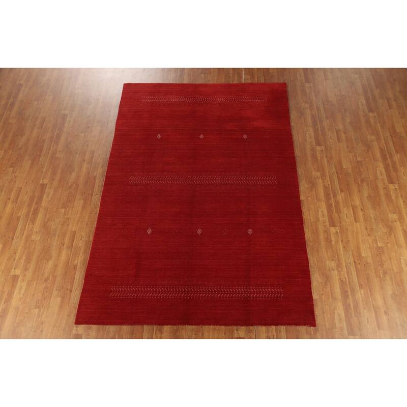 Hand Knotted Oriental 100% Wool Carpet Tribal Tribal Red Gabbeh Area Rug - 9' 7'' X 6' 7''