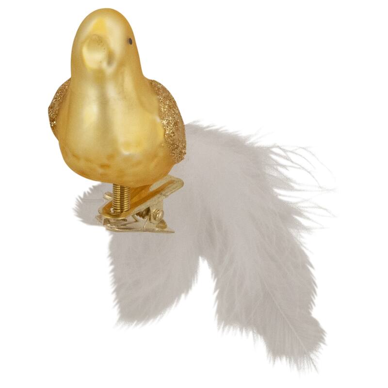 5.5" Gold Bird with Feather Tail Glass Clip On Christmas Ornament - 1.5"