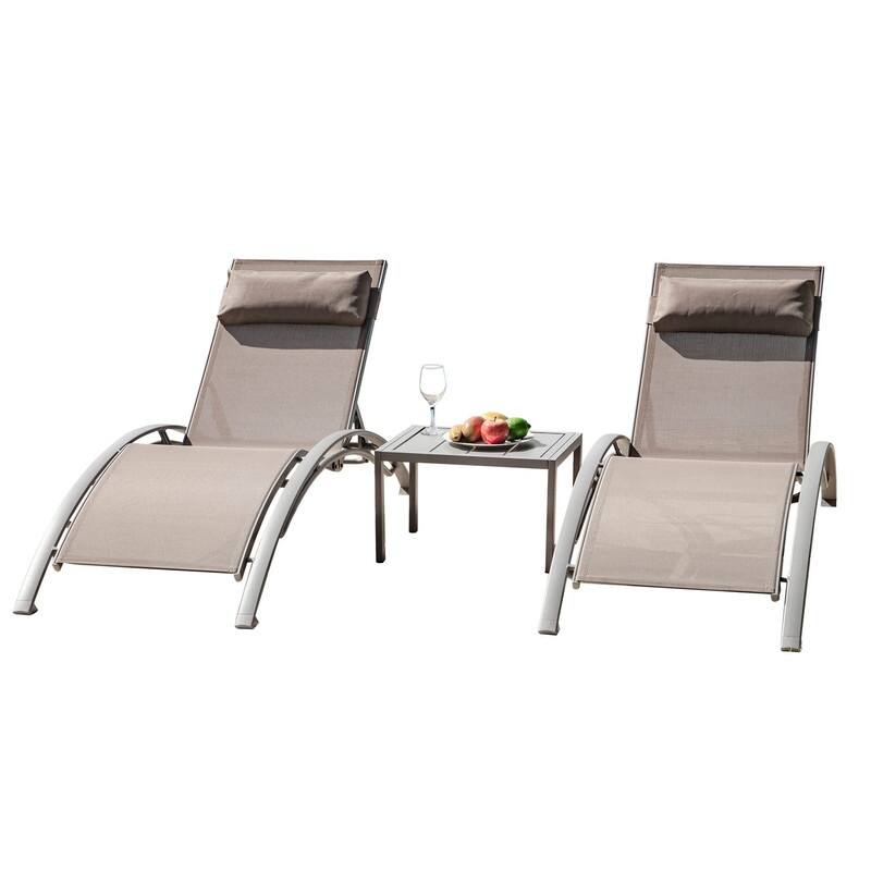 Domi Outdoor Living Aluminum Patio Chaise Lounge Set – Curved Design, Adjustable Positions, and Durable Construction - N/A - Khaki-2 chairs and 1 table