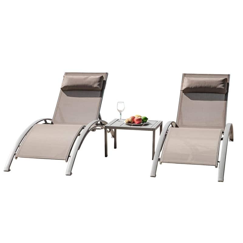 Domi Outdoor Living Aluminum Patio Chaise Lounge Set – Curved Design, Adjustable Positions, and Durable Construction