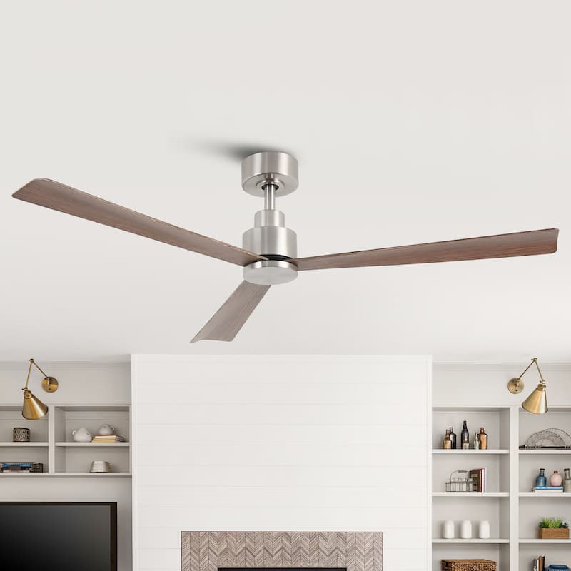 52-inch Satin Nikel Wooden 3-Blade Indoor Ceiling Fan without Lights