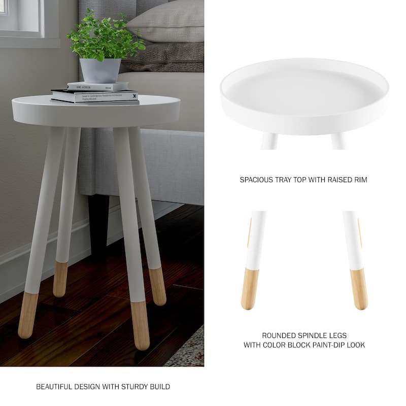 Lavish Home Round Wooden End Table Two-Toned with Tray Top