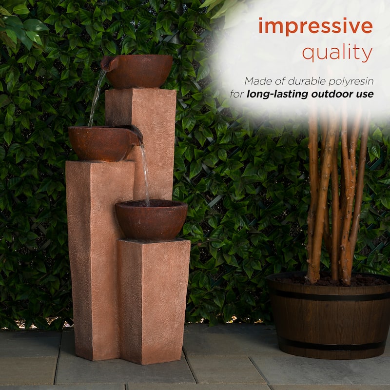 Alpine Corporation 35" Tall Outdoor Layered 3 Tiered Pots Fountain