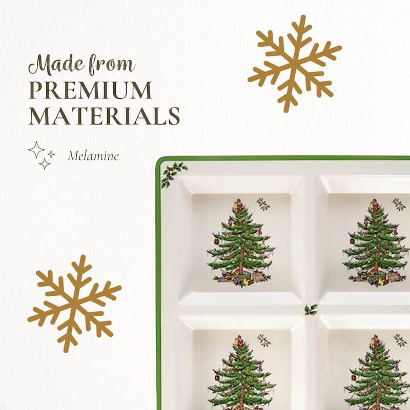 Spode Christmas Tree Melamine 4 Section Tray - 13.5" L x 13.5" W