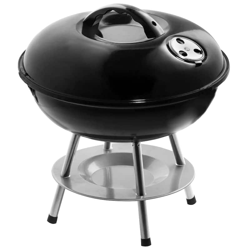 Portable Comapct 14 Inch Charcoal Barbecue Grill With Dual Venting System in Black