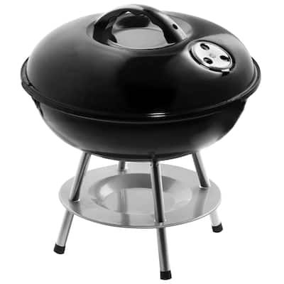 Portable Comapct 14 Inch Charcoal Barbecue Grill With Dual Venting System in Black