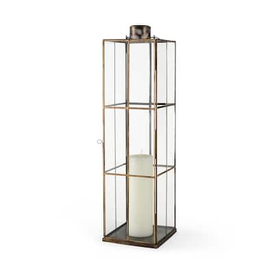 Grimwig Large Gold Metal & Glass Square Candle Holder Lantern