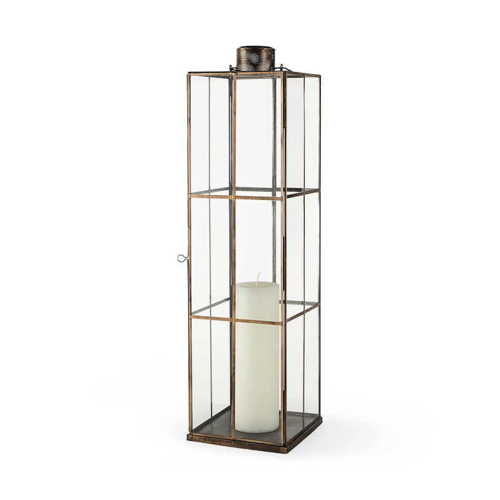 Grimwig Large Gold Metal & Glass Square Candle Holder Lantern