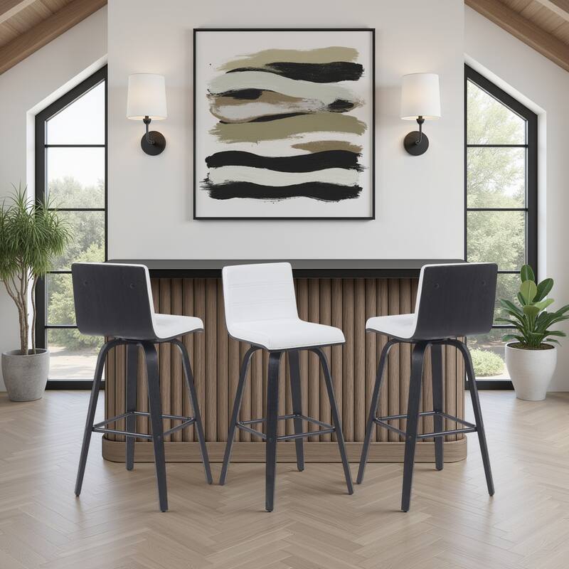 Skara Swivel Bar Stool, Upholstered Bar Height Chair with Bentwood Frame