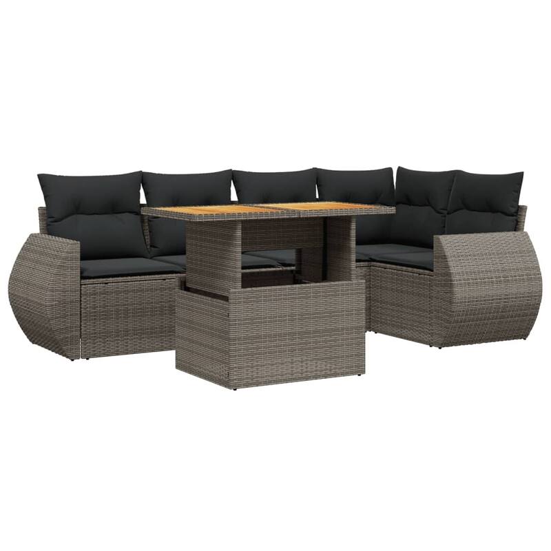 vidaXL Patio Sofa Set with Cushions Table and Modular Sofas 6 Piece Poly Rattan - 21.7 x 39.4 x 28.7