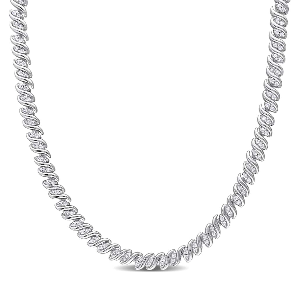 Miadora Sterling Silver 2ct TDW Diamond S-link Tennis Necklace