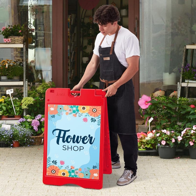 Jumbl A Frame Sandwich Board – 22 x 28” Display Sidewalk Sign with PVC Sign Protector ( Red )