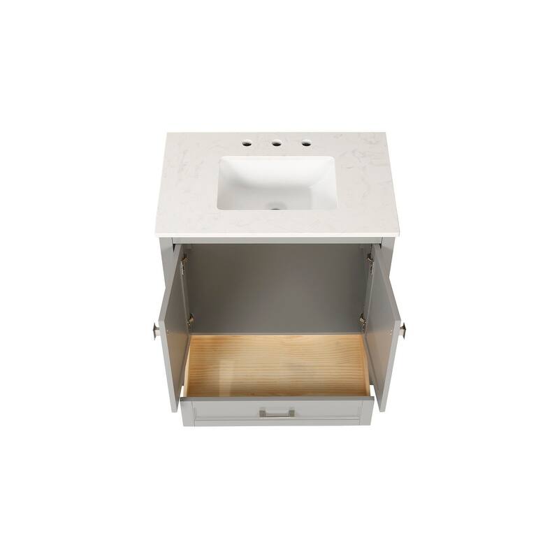 ABRUZZO 30" Freestanding Bathroom Vanity with Carrara Marble Top Solid Wood Frame Soft-Close Doors Undermount Ceramic Sink