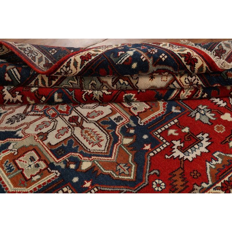 Geometric Red Heriz Serapi Oriental Area Rug Handmade Wool Carpet - 8'10"x 12'0"