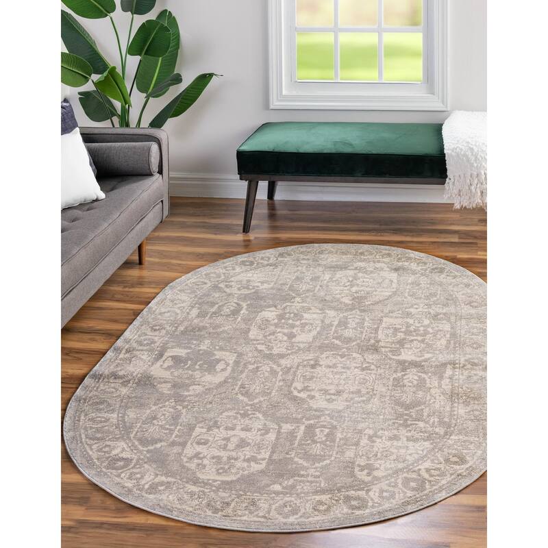 Traditional Nixa Collection Area Rug - 7'10"x10'2" Oval - Gray