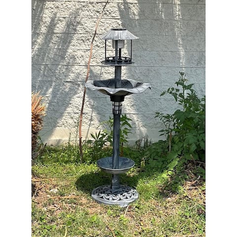 Solar Outdoor Bird Bath Antique Pedestal Fountain Decor Backyard, Gardens W/planter Foundation, Feeder, Stylish Led Lamp