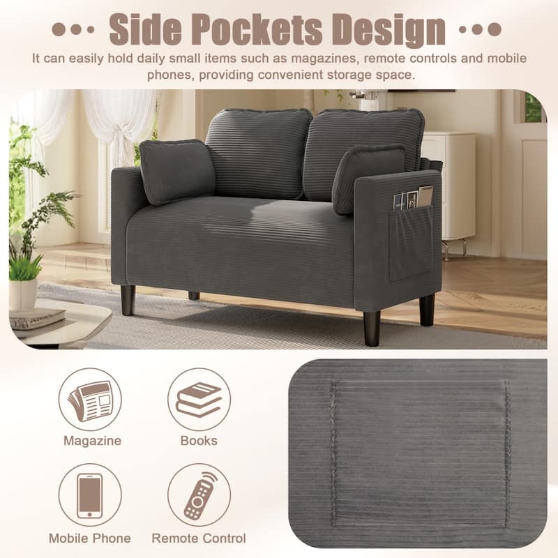 48.03" Soft Corduroy 2-Seater Sofa with Side Storage Pocket