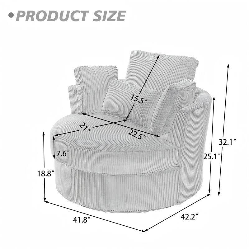 41" W Oversized Accent Barrel Swivel Chair with Moon Storage Ottoman