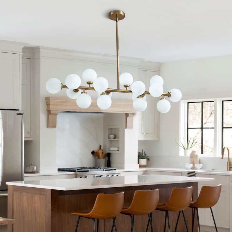 Post-Modern Gold Linear Rectangle Chandelier for Dining Room Kitchen Island -16 Lights