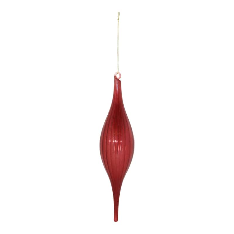 Ribbed Drop Glass Christmas Ornaments - 10.5" - Red - 6ct