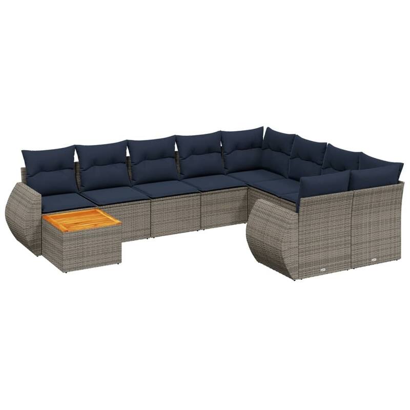 vidaXL 10 Piece Patio Sofa Set with Cushions Gray Poly Rattan
