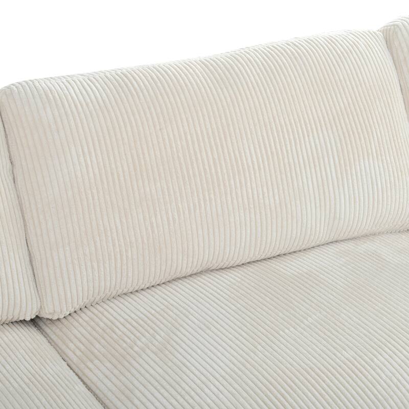 Modular L-Shaped Sofa with Ottoman, Beige Polyester, 97x97x33 inches, 220 lbs
