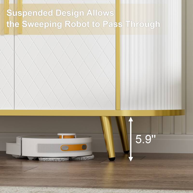 43" Oval Sideboard Buffet Cabinet with Fluted Design, Storage Cabinet with Doors & Drawers for Living Room & Entryway