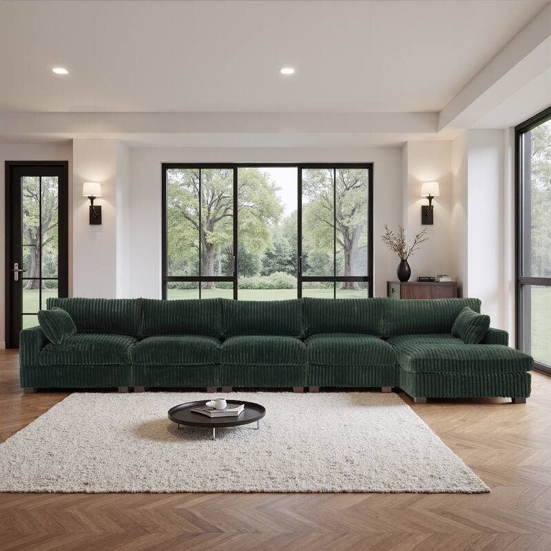 Cloud-Like Flannel Fabric Modular Sectional Sofa with Ottoman