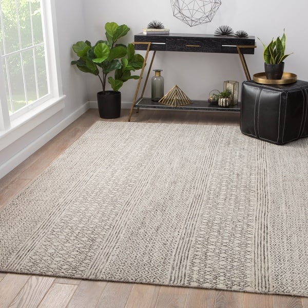 Kelis Hand Knotted Geometric Ivory Dark Grey Area Rug On Sale Overstock 20598613