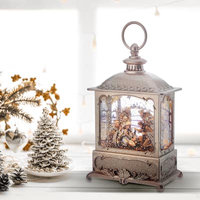 10" LED Nativity Square Water Globe Usb