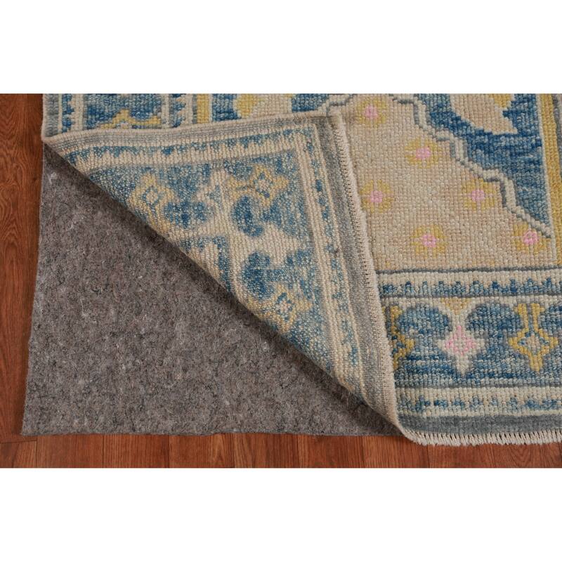 Hand Knotted Oriental 100% Wool Carpet Transitional Geometric Greys & Charcoal Oushak Runner Rug - 14' 1'' X 3' 2''