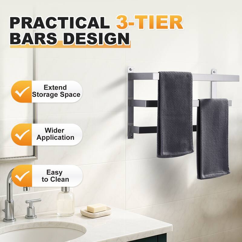 WOWOW Modern Wall-Mounted Stainless Steel Tiered Three-Tier Towel Rack