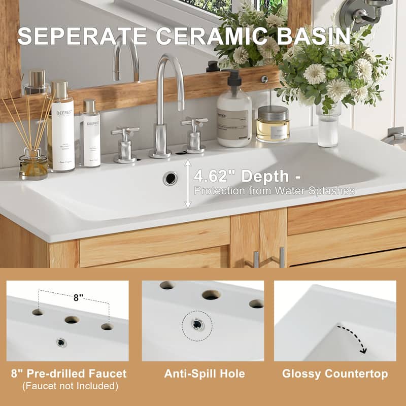 30 Inch Freestanding Bathroom Vanity with Ceramic Sink,2 Soft-Close Doors