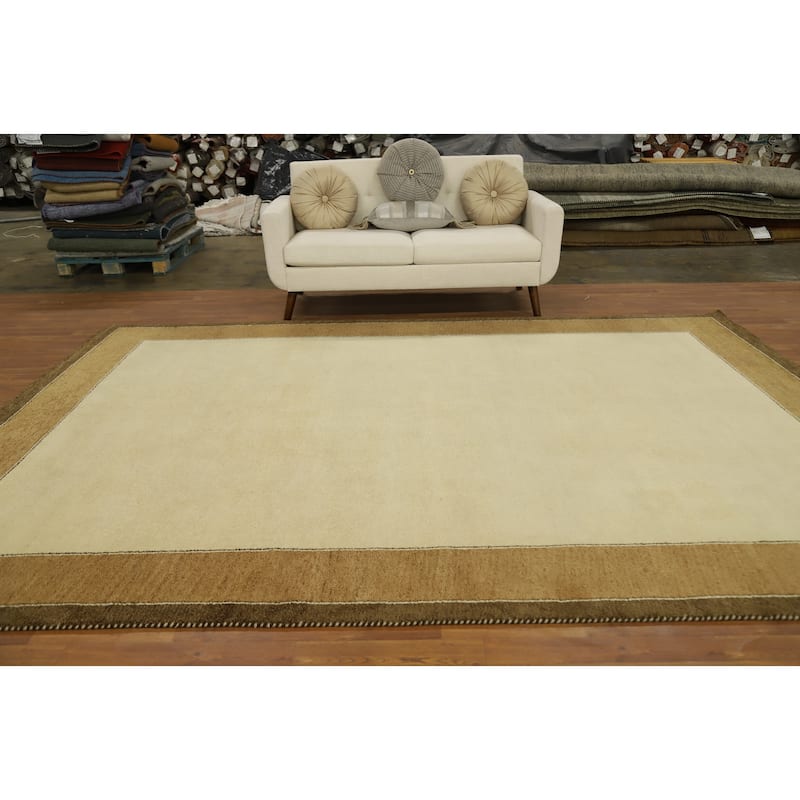 Hand Knotted Oriental 100% Wool Carpet Modern Geometric Beige & Ivories Gabbeh Area Rug - 11' 6'' X 8' 3''
