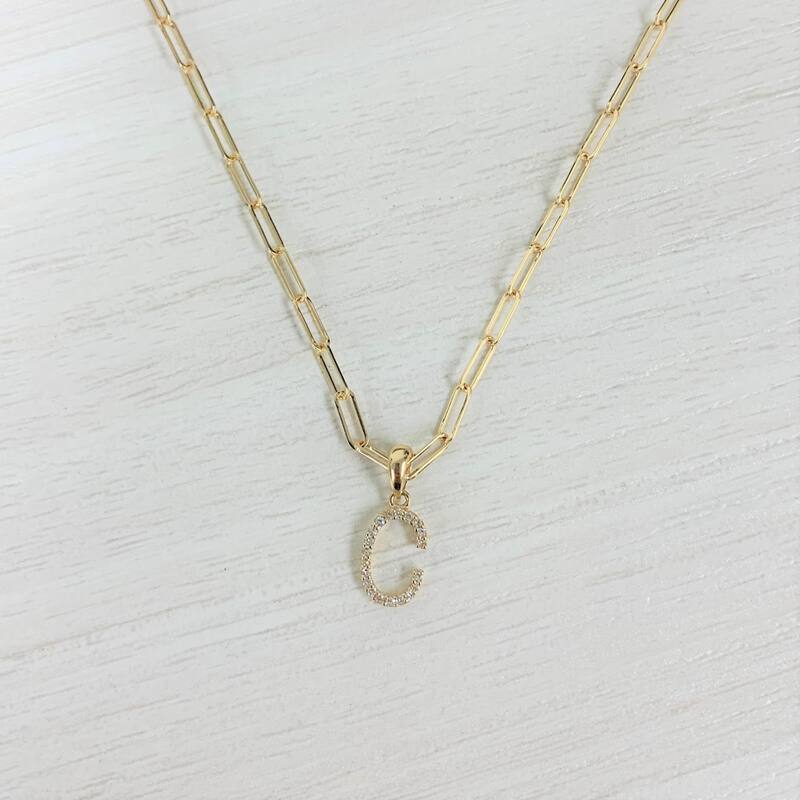 Joelle Collection Diamond Initial Letter Necklace Paperclip 14K Gold 16-inch Chain 1/10 TDW Necklace