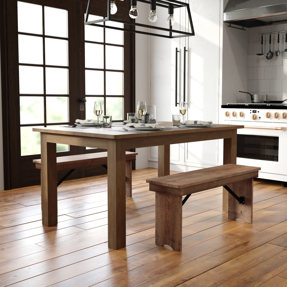 60" x 38" Rectangular Antique Rustic Solid Pine Farm Dining Table