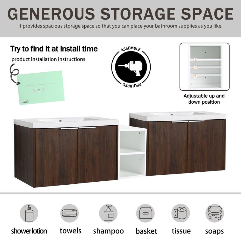 Beingnext 24"/36"/48"/60"/72"/84" Bathroom Vanity with Sink, Floating Bathroom Vanity with Soft Close Door and Shelf