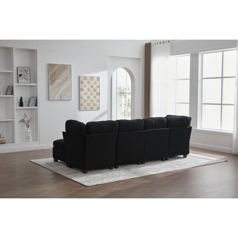 GDFStudio - Modular Polyester 6-Seat 113.39" Sectional with Storage Ottoman