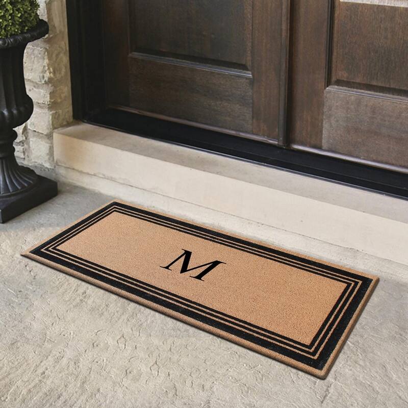 A1HC Natural Coir Monogrammed Flock Anti shed Treated Durable Doormat BlackBeige