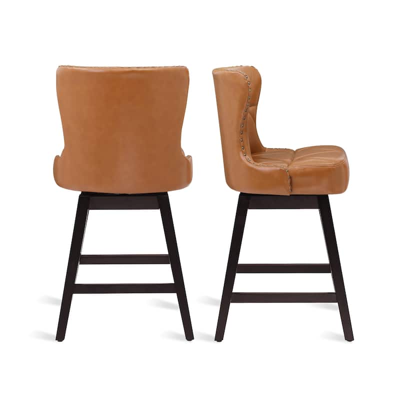 26 in. Mid-Century Modern Swivel Bar Stools Faux Leather and Linen Counter Stools with Wood Frame（Set of 3） - 20"W x 20"D x 39"H