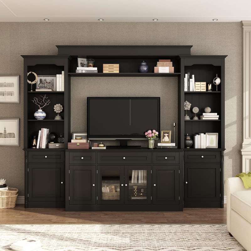 Media Wall Unit w/Spacious Storage White TV Stand Wall Storage Combo